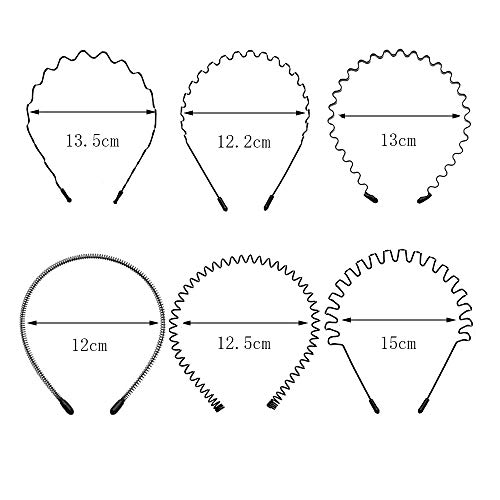 Aweisile Diademas de Metal 6 Piezas Diademas Deportivas para Hombres y Mujeres, Accesorios de Banda para el Cabello Wave, Diadema de Movimiento de Ondas de Primavera con 20 Piezas Diadema Negra