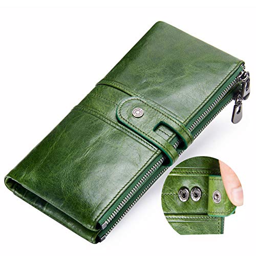 BAIAA Cartera Mujer, Cuero, Vendimia, Diseño Mano, Posición De Múltiples Tarjetas, Monedero Zip, Bolsillo para Teléfono Celular, 19.5 * 9.5 * 2.5cm (Green)