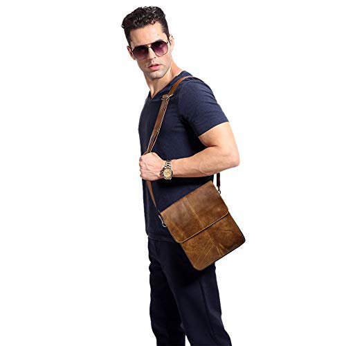 BAIGIO Bandolera Hombre Piel Vintage, Bolso de Hombro Cuero Crossbody Bag para Trabajos Negocios, Marrón