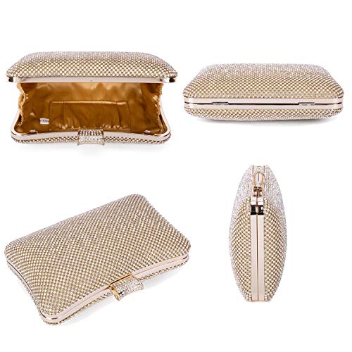 BAIGIO Bolso Fiesta Mujer Dorado, Clutch Bolso de Noche Boda Ceremonia Novia Cartera de Mano con Anillo Diamante