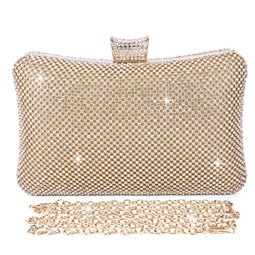 BAIGIO Bolso Fiesta Mujer Dorado, Clutch Bolso de Noche Boda Ceremonia Novia Cartera de Mano con Anillo Diamante