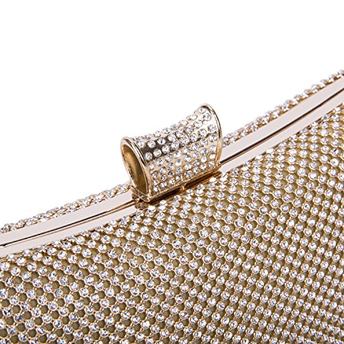 BAIGIO Bolso Fiesta Mujer Dorado, Clutch Bolso de Noche Boda Ceremonia Novia Cartera de Mano con Anillo Diamante