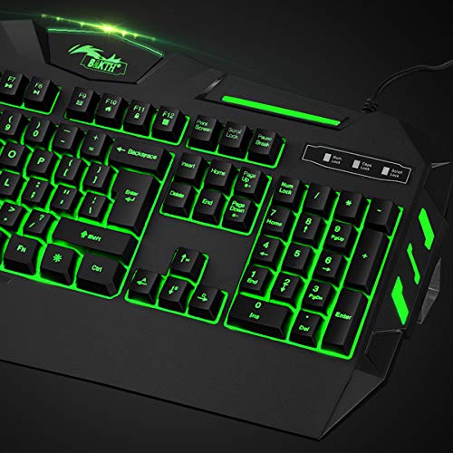 BAKTH Teclado Gaming USB, 7 Colores LED Retroiluminación con 12 Teclas Multimedia y 19 Teclas Anti-ghosting, Mecánico Similar Teclado para Juegos PC Gamer, QWERTY Diseño Americano