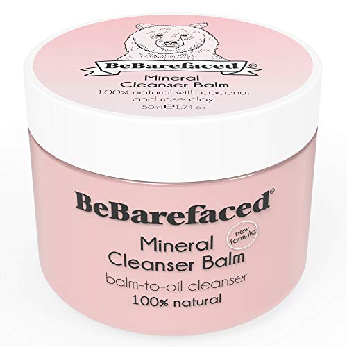 Bálsamo de limpieza facial vegano y natural de BeBarefaced con arcilla rosa mineral y aceite de coco – Limpiador facial humectante y antienvejecimiento para la piel seca – Con vitamina E