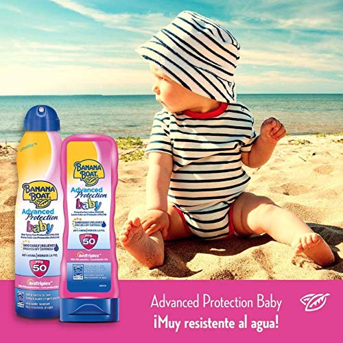 Banana Boat Bebé – Bruma Solar para Bebés con Protección Muy Alta SPF 50 220ml + Loción Solar Protectora para Bebés con Protección Muy Alta SPF 50 180ml + Gel After Sun con Aloe Vera – Pack de 3