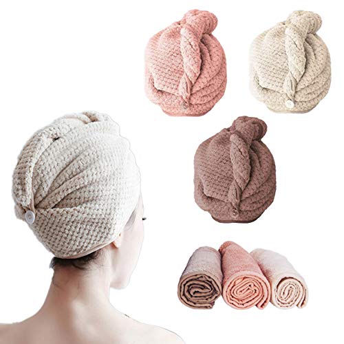 BangShou 3 Piezas Turbante para el Cabello Toalla de Secado Rápido Toallas de Baño Turbante del Abrigo de Pelo Secado Rápido de Microfibra con Botón…