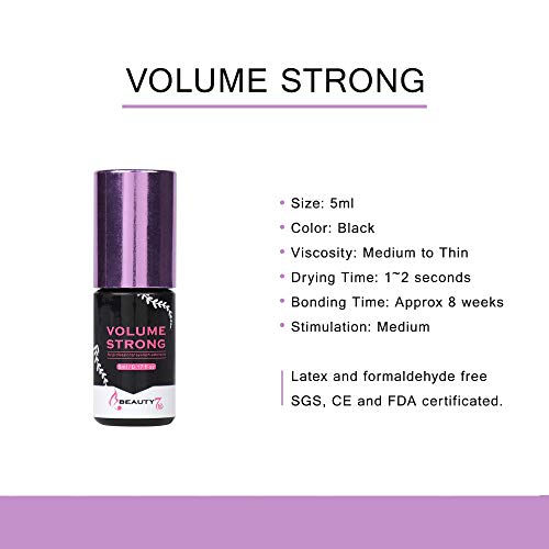 Beauty7 Extensión de Pestañas Volumen Strong de Pegamento Adhesivo Color Negro 1-2 Segundos Secado Rápido 5ml