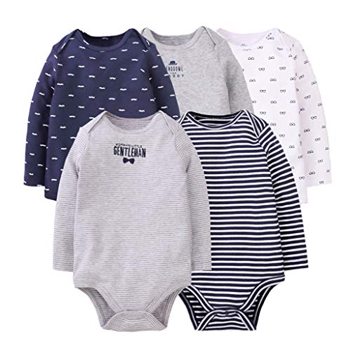 Bebé Body Pack de 5 - Mono Niños Mameluco Manga Larga para Trajes Baño Ropa de Verano Algodón Pelele Gentleman 6-9 Meses