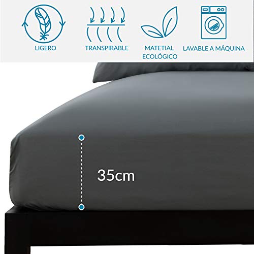 Bedsure Juego de Sábanas 150x200/190 cm - 4 Piezas - Sábana Bajera Ajustable Cama 150 con Encimera 240x275cm 2 Fundas de Almohada 50x80cm - Gris Oscuro