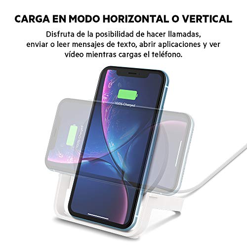 Belkin Boost Up Soporte de carga inalámbrica de 10 W (cargador para iPhone 11, 11 Pro/Pro Max, XS, XS Max, XR, SE, Samsung Galaxy S20, S20+, S20 Ultra, S10, S10+ y S10e, con enchufe británico, blanco)