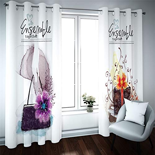 Beydodo Cortina Salon Poliester Cortinas Opacas 2 Piezas Flor con Bolsa Blanca y Púrpura Cortinas Habitacion 214x244CM