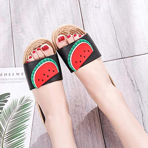 B/H Zapatillas de Verano de tacón Plano y cómodas,Desgaste Exterior Zapatillas Antideslizantes de Frutas,Lindas Zapatillas de Moda,sandía Negra_39,Sandalia clásica y cómoda