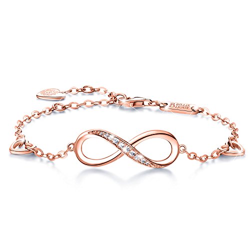 Billie Bijoux Pulsera de plata esterlina Mujer Símbolo Amor Infinito Brazalete de mujer ajustable regalo ideal el día de San Valentín (C- rose gold)