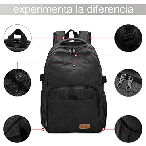 Bioasis Mochila de 40L, Unisex Vintage Mochila para Portátil Mochila Vintage Mochila de Lona Retro Mochila para Hombre Deportes al Aire Libre, Negro