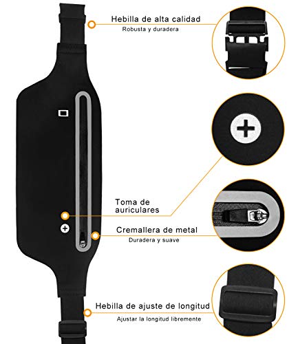 Bioasis Riñonera Deportiva, cinturón de Deporte, Mujer/Hombre, elástica, transporable y Impermeable, con Agujero de Auriculares, para el Correr, Aptitud, Ciclismo