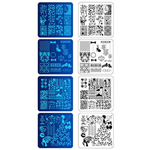 Biutee Placas Estampacion Uñas kit 12pcs Placas Uñas Stamping de Acero Inoxidable con 1 Sello Estampador Uñas 1 Raspador y 1 Bolsita para Guartarlas