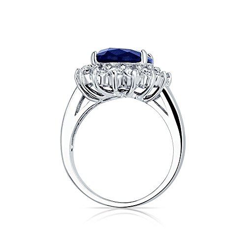 Bling Jewelry 6Ct Azul Real Safiro Simulado Ovalado Zirconio Cúbico CZ Corona Halo para Mujer Promesa Anillo De Plata Esterlina