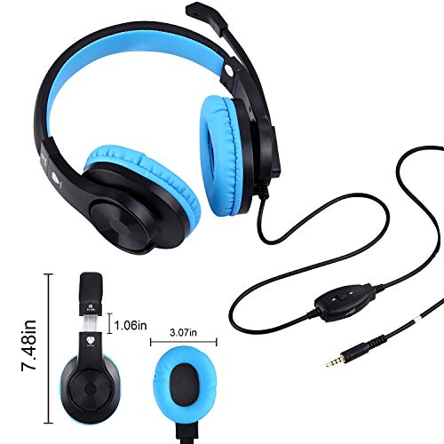 BlueFire Cascos Gaming PS4 con Microfono,Auriculares de Diadema con Sonido Envolvente y Cancelacion Ruido Headset para PS4 PC Xbox One Y Móvil (Azul)