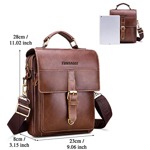 Bolso Hombre Bandolera Cuero Bolsa Caballero Crossbody Mensajero del Trabajo Vintage de Hombro Casual Messenger Bag,Marrón