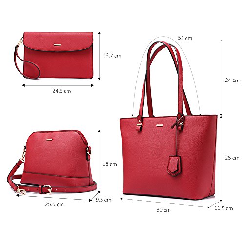 Bolsos de Las Mujeres Bolsos Hobo Bolso de Mano Satchel Cartera Set 3pcs Vino Rojo