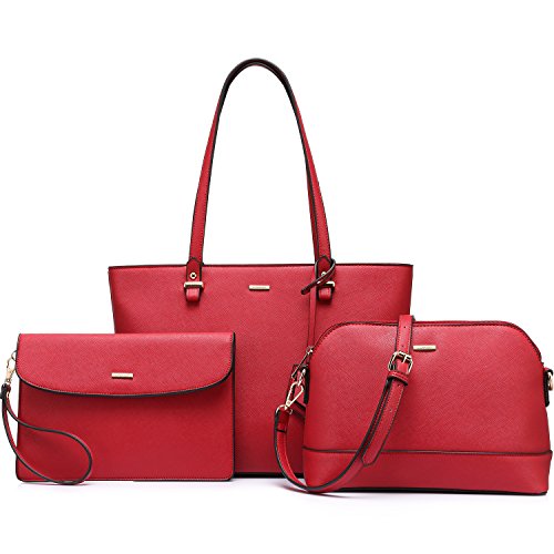 Bolsos de Las Mujeres Bolsos Hobo Bolso de Mano Satchel Cartera Set 3pcs Vino Rojo