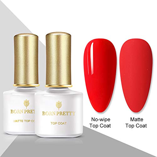 BORN PRETTY Tempered Enhance Base Coat and Top Coat, Matte Top Coat No Wipe Soak Off Nail Art UV Gel Polish 6ml