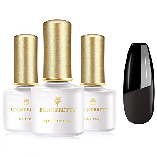 BORN PRETTY Tempered Enhance Base Coat and Top Coat, Matte Top Coat No Wipe Soak Off Nail Art UV Gel Polish 6ml