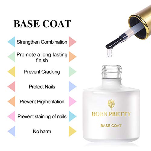 BORN PRETTY Tempered Enhance Base Coat and Top Coat, Matte Top Coat No Wipe Soak Off Nail Art UV Gel Polish 6ml