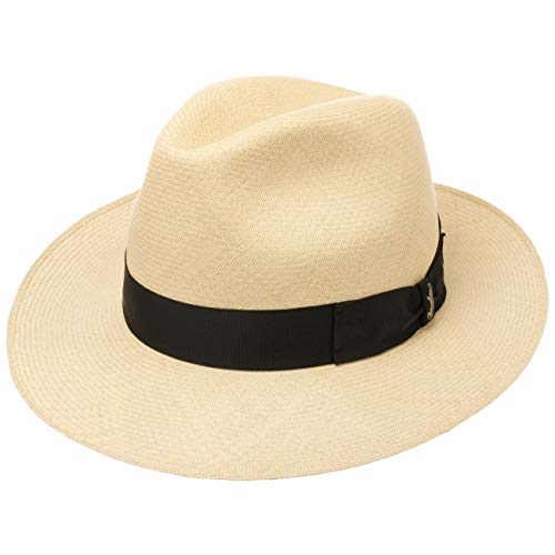 Borsalino Sombrero Bogart Panamá Premium Hombre - de Sol Paja con Banda Grosgrain Primavera/Verano - 61 cm Natural