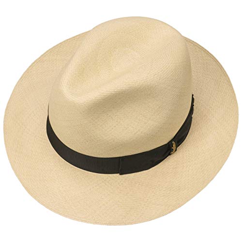 Borsalino Sombrero Bogart Panamá Premium Hombre - de Sol Paja con Banda Grosgrain Primavera/Verano - 61 cm Natural