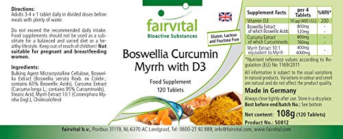 Boswellia + Cúrcuma + Mirra con Vitamina D3 - Dosis elevada - 120 Comprimidos - Calidad Alemana