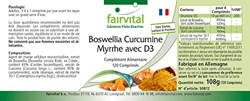 Boswellia + Cúrcuma + Mirra con Vitamina D3 - Dosis elevada - 120 Comprimidos - Calidad Alemana