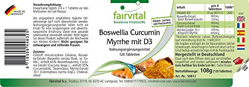 Boswellia + Cúrcuma + Mirra con Vitamina D3 - Dosis elevada - 120 Comprimidos - Calidad Alemana