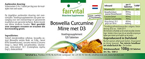 Boswellia + Cúrcuma + Mirra con Vitamina D3 - Dosis elevada - 120 Comprimidos - Calidad Alemana