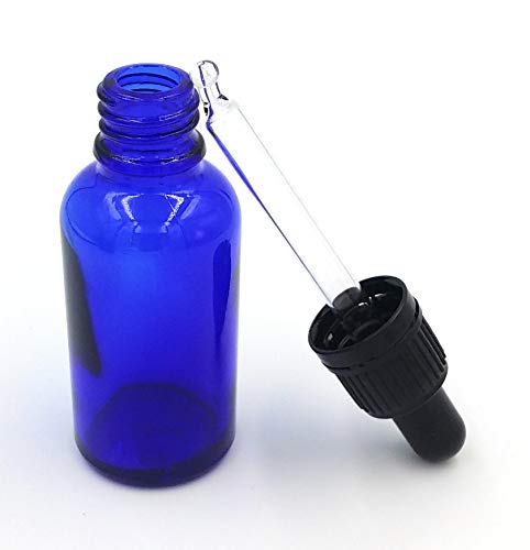 Botella con cuentagotas de cristal azul vacío de 30 ml con pipeta – Paquete de 5 unidades perfecto para aromaterapia/aceites esenciales