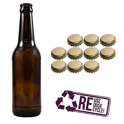 Botellas vacias de cerveza 33cl reutilizables con chapa incluidas | kit 20 botellines y 200 chapas para elaborar cervezas artesana | Pack de botella elaboracion artesanal en casa