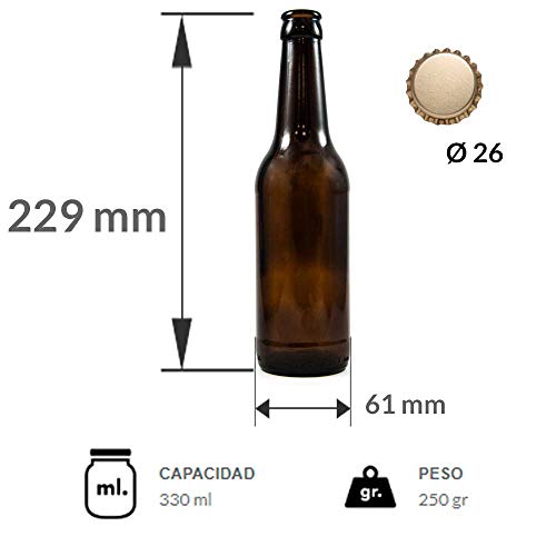 Botellas vacias de cerveza 33cl reutilizables con chapa incluidas | kit 20 botellines y 200 chapas para elaborar cervezas artesana | Pack de botella elaboracion artesanal en casa