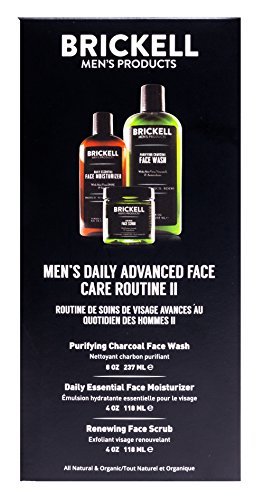 Brickell Men's Products – Rutina Diaria de Cuidado Facial Avanzado Daily II – Gel Limpiador Facial de Carbón Activado + Exfoliante Facial + Loción Facial Hidratante - Natural y Orgánico