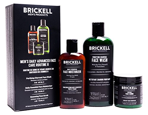 Brickell Men's Products – Rutina Diaria de Cuidado Facial Avanzado Daily II – Gel Limpiador Facial de Carbón Activado + Exfoliante Facial + Loción Facial Hidratante - Natural y Orgánico