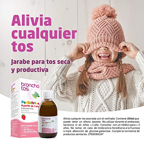 Bronchotos Pediátrico – Jarabe tos seca y productiva. Niños partir de 1 año. Sin Lactosa. Sin Gluten. Sabor fresa.