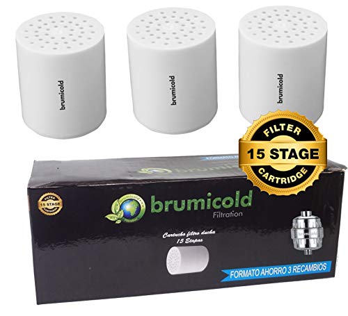 BRUMICOLD SPAIN PACK AHORRO 3 FILTRO DUCHA RECAMBIO RF-01-3 cartucho 15 Etapas,compatible con los filtros de 6,8,10,12 Etapas, ideal para piles atopicas