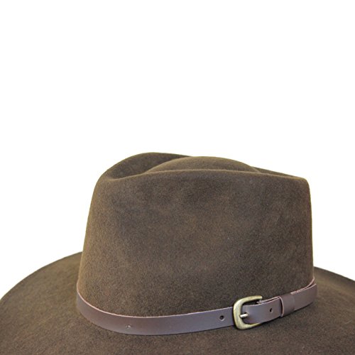 B&S Premium Lewis - Sombrero de ala Ancha Fedora - 100% Fieltro de Lana - Resistente al Agua - Banda de Piel - Marron Oscuro 54cm