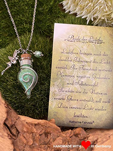 Cadena para mujer con amuleto de la suerte de frasco con polvo de hada de luz, brilla en la oscuridad, color verde de Katharina Fairytale