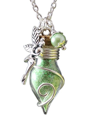 Cadena para mujer con amuleto de la suerte de frasco con polvo de hada de luz, brilla en la oscuridad, color verde de Katharina Fairytale