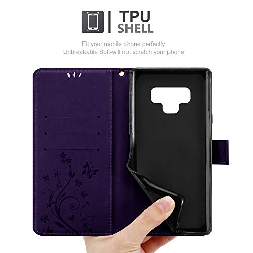 Cadorabo Funda Libro para Samsung Galaxy Note 9 en Lila Oscuro Floral – Cubierta Proteccíon en Diseño de Flor con Cierre Magnético, Función de Suporte e 3 Tarjeteros - Etui Case Cover Carcasa