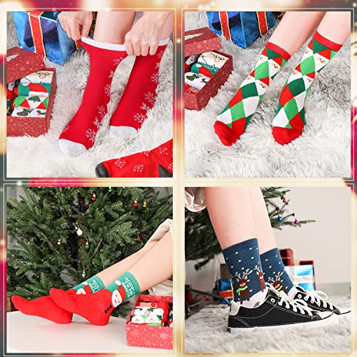 Calcetines de Navidad, 8 Pares Calcetines de Algodón de Navidad de invierno Calcetines Térmicos de Navidad Calcetines Navidad Mujer Regalo Calcetines con Exquisita Caja de Regalo y Bolsa de Regalo