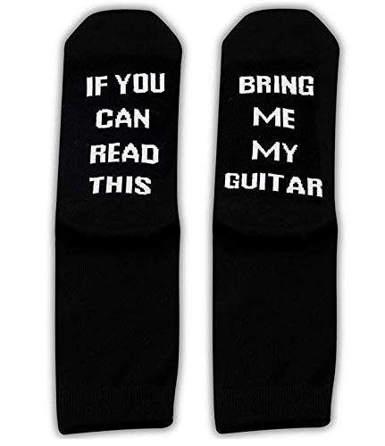 Calcetines divertidos con texto en inglés «If you can read this bring me my guitarra» Negro Calcetines de guitarra M