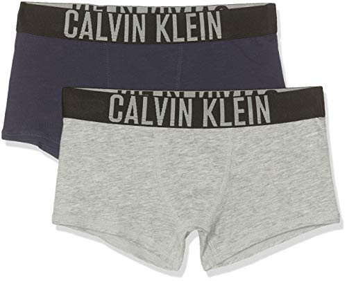 Calvin Klein 2 Pack Trunks Bóxer, Gris (1 Grey Heather/1 Blue Shadow 025), Talla única (Talla del Fabricante: 12-14) para Niños