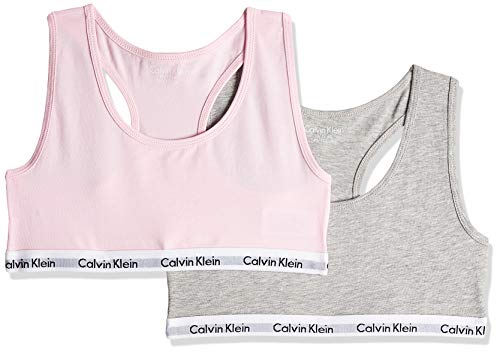 Calvin Klein 2pk Bralette tanga, Grey Htr/Unique 901, X-Large (12-14 años) para Niñas