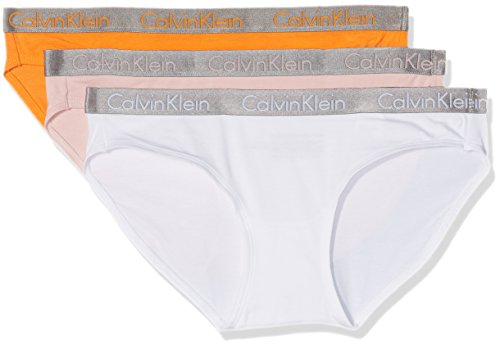 Calvin Klein Bikini 3pk Tanga, Multicolor (Vibrant Mango/White/Undone), XXS (Pack de 3) para Mujer